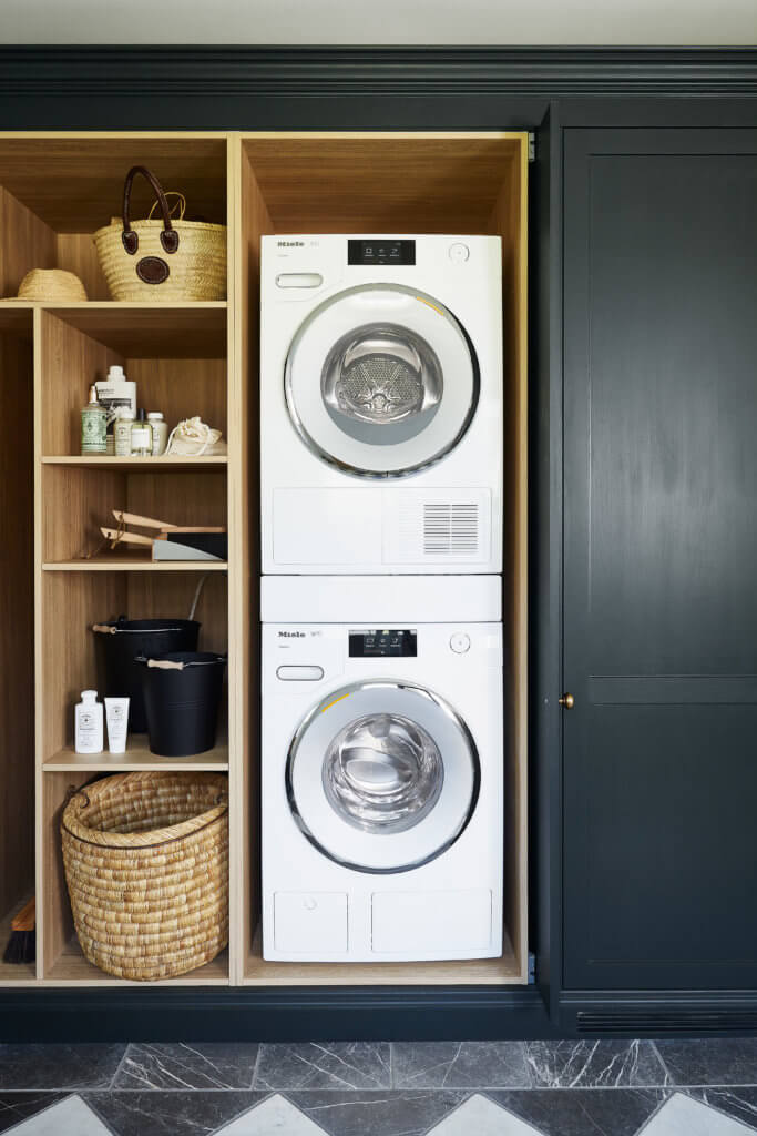 Miele laundry appliances tucked away in Steve Cordony's laundry room