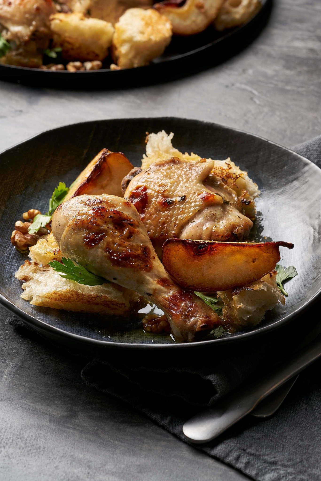Roast chicken with pear, walnut and bread salad Miele Experience Centre