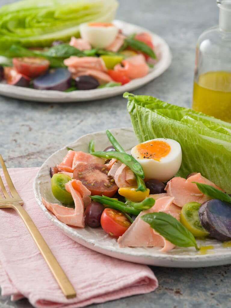 Clean meal of salmon nicoise salad