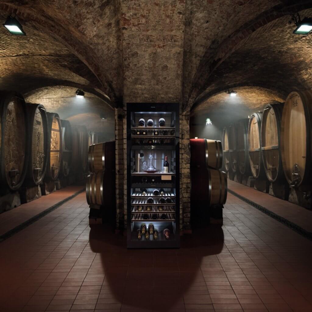 miele wine refrigeration unit in an underground cellar
