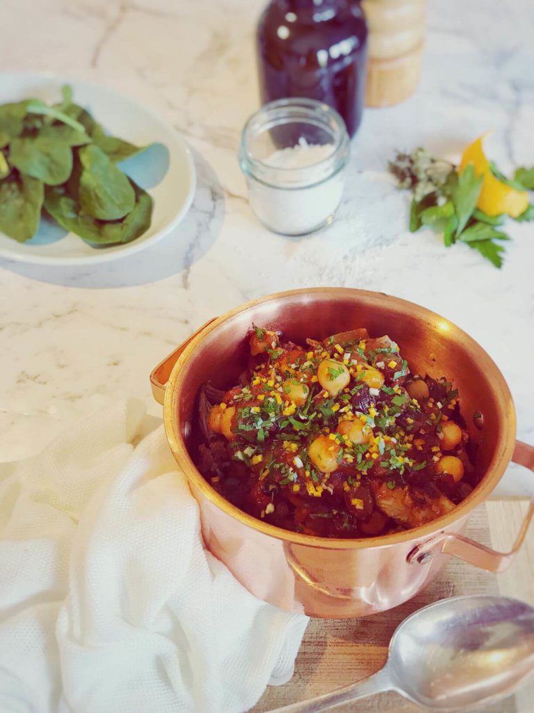 Lamb tagine with harissa, chickpeas, raisins and gremolata Miele