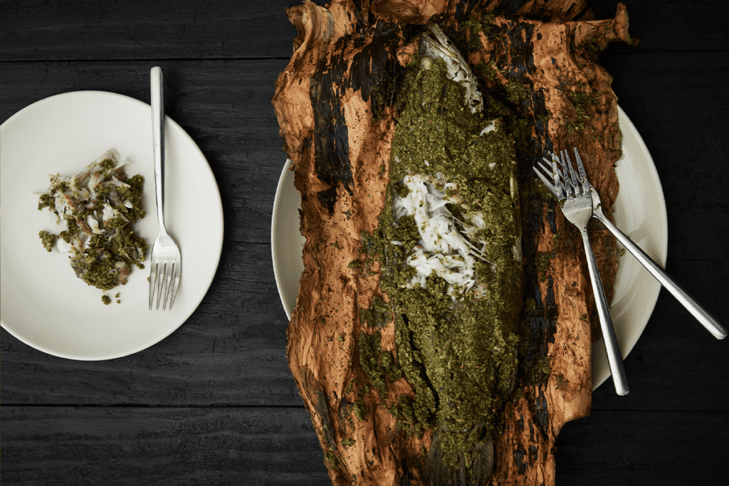 Superfoods: barramundi cooked in bark
