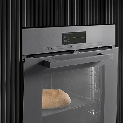 A freshly baked bun in a Miele oven. Miele ovens with TasteControl functionality rapidly cool the oven cavity after cooking and prevent excessive browning or burning.